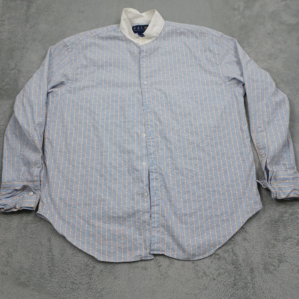Vintage Ralph Lauren Top Womens 14 Blue Striped Long Sleeve Preppy 90s